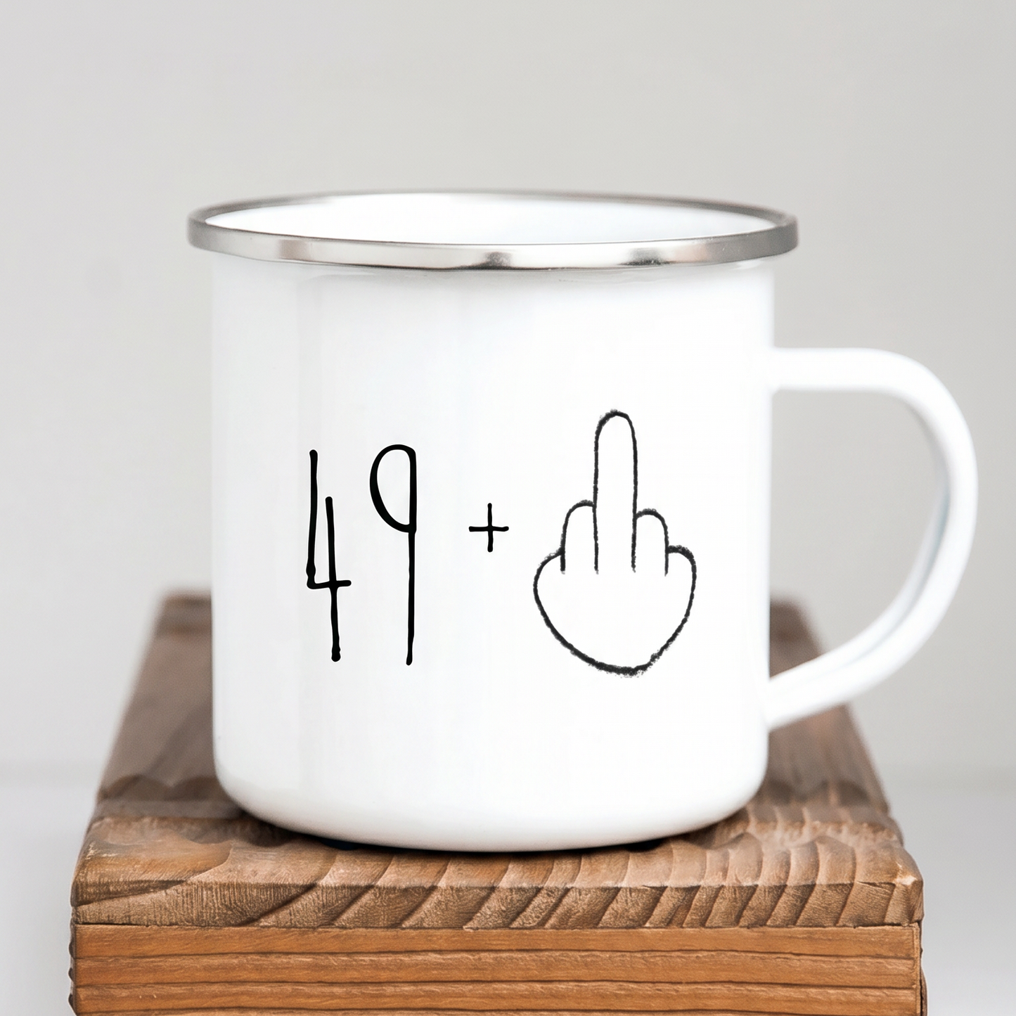 Lustige Emaille Tasse 50 Geburtstag Mittelfinger, Witziges Geschenk 50er Spruch, Personalisierte Retro Kaffeetasse 49+ Becher Büro