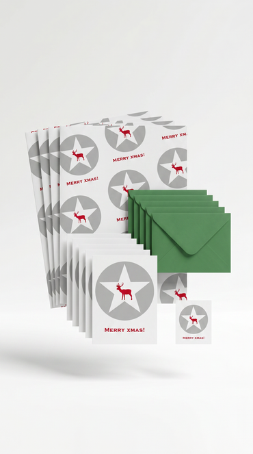 Klassisches Geschenkpapier Weihnachten 3er Set Merry XMAS, Geschenkverpackung DIN A2, Weihnachtskarte inkl. Umschlägen