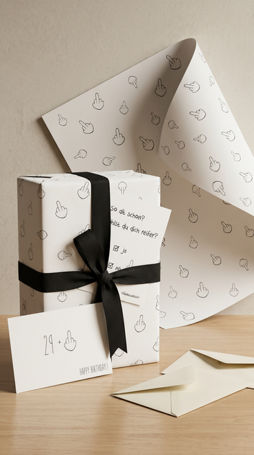 Lustiges Geschenkpapier Set Mittelfinger, 3x Geburtstag Geschenkpapier, 3x Grußkarten mit Umschlägen, witziges Papier Set rundes Jubiläum