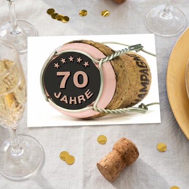 Einladung zum 70. Geburtstag: Bild von Champagner Korken rosa