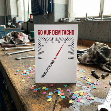 60. Geburtstag Karte – Lustige Geburtstagskarte Tacho Motiv DIN A6 mit humorvollem Spruch - Individuelle Einladung