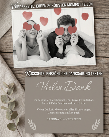 Danksagungskarten Hochzeit – Stilvolle Hochzeitsdanksagungen mit Urlaubsfoto Limestone Design - Individuelle Einladung