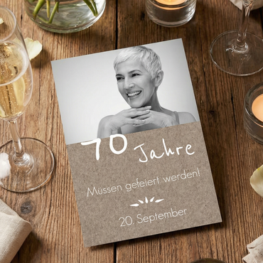 Rustikale Einladung zum 70. Geburtstag mit Foto - Individuelle Einladung