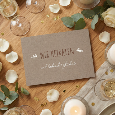 Rustikale Hochzeitseinladung – Braune Karte | Landhausstil Design - Individuelle Einladung