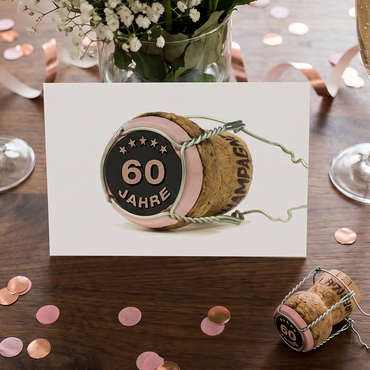 Einladung zum 60. Geburtstag: Bild von Champagner Korken rosa - Individuelle Einladung