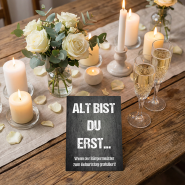 Glückwunsch Postkarte Bürgermeister – Lustige Geburtstagskarte mit Spruch in DIN A6 Format - Individuelle Einladung