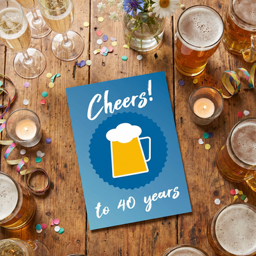 Glückwunschkarte 40 Geburtstag – Originelle Bier Motiv Postkarte DIN A6 – Hochwertige Karte - Individuelle Einladung
