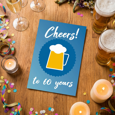 Glückwunschkarte 60 Geburtstag – Originelle Bier Motiv Postkarte DIN A6 – Hochwertige Karte - Individuelle Einladung