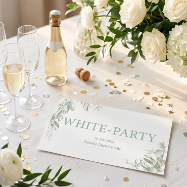 White Party Einladung – Elegante weiße Einladungskarten mit Glamour Flair - Individuelle Einladung