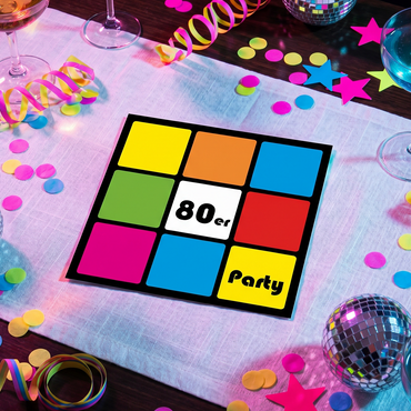80er Jahre Party Einladung – Retro Party Einladung mit Zauberwürfel Design - Individuelle Einladung