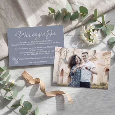Einladung Hochzeit – Stilvolle Einladungskarten mit Urlaubsfoto in Bluedust Design