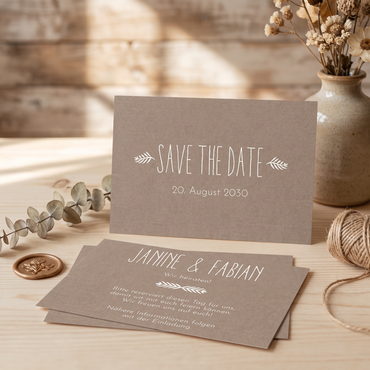 Save the Date Karten Hochzeit – Rustikale Einladungen mit Oliven Zweigen