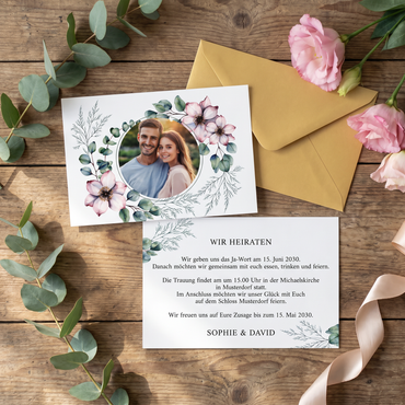 Hochzeit Einladung – Romantic flowers Einladungskarten Hochzeit mit Foto | Edle florale Designs