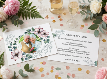 Einladung Goldene Hochzeit – Romantische Einladungskarten mit Blumen & stilvoller Gestaltung