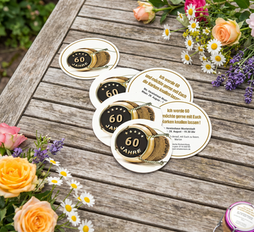 Bierdeckel Einladung zum 60. Geburtstag: Champagner Korken