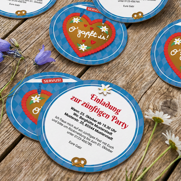 Bierdeckel Einladung Oktoberfest | Bayrische Party Einladungskarte für Wiesn Feier - Individuelle Einladung