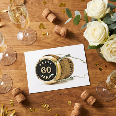 60. Geburtstag Karte – Lustige Geburtstagskarte DIN A6 mit Champagnerkorken - Individuelle Einladung