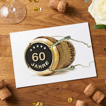 60. Geburtstag Karte – Lustige Geburtstagskarte DIN A6 mit Champagnerkorken - Individuelle Einladung