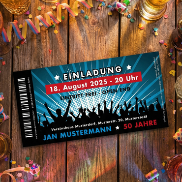 Einladung zum 50. Geburtstag: Ticket - Individuelle Einladung