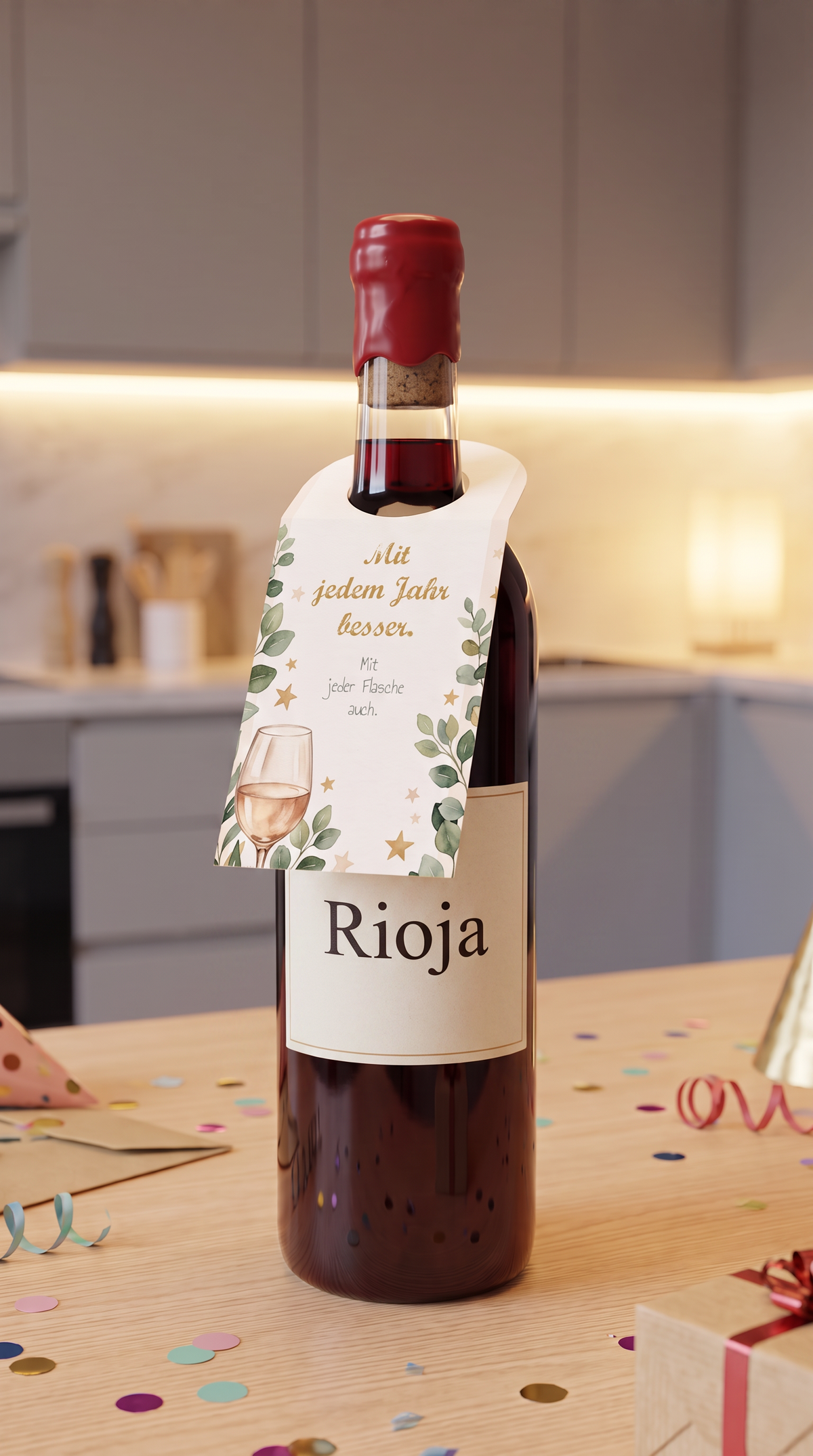 Flaschenanhänger Geburtstag „Mit jedem Jahr besser. Mit jeder Flasche auch.“