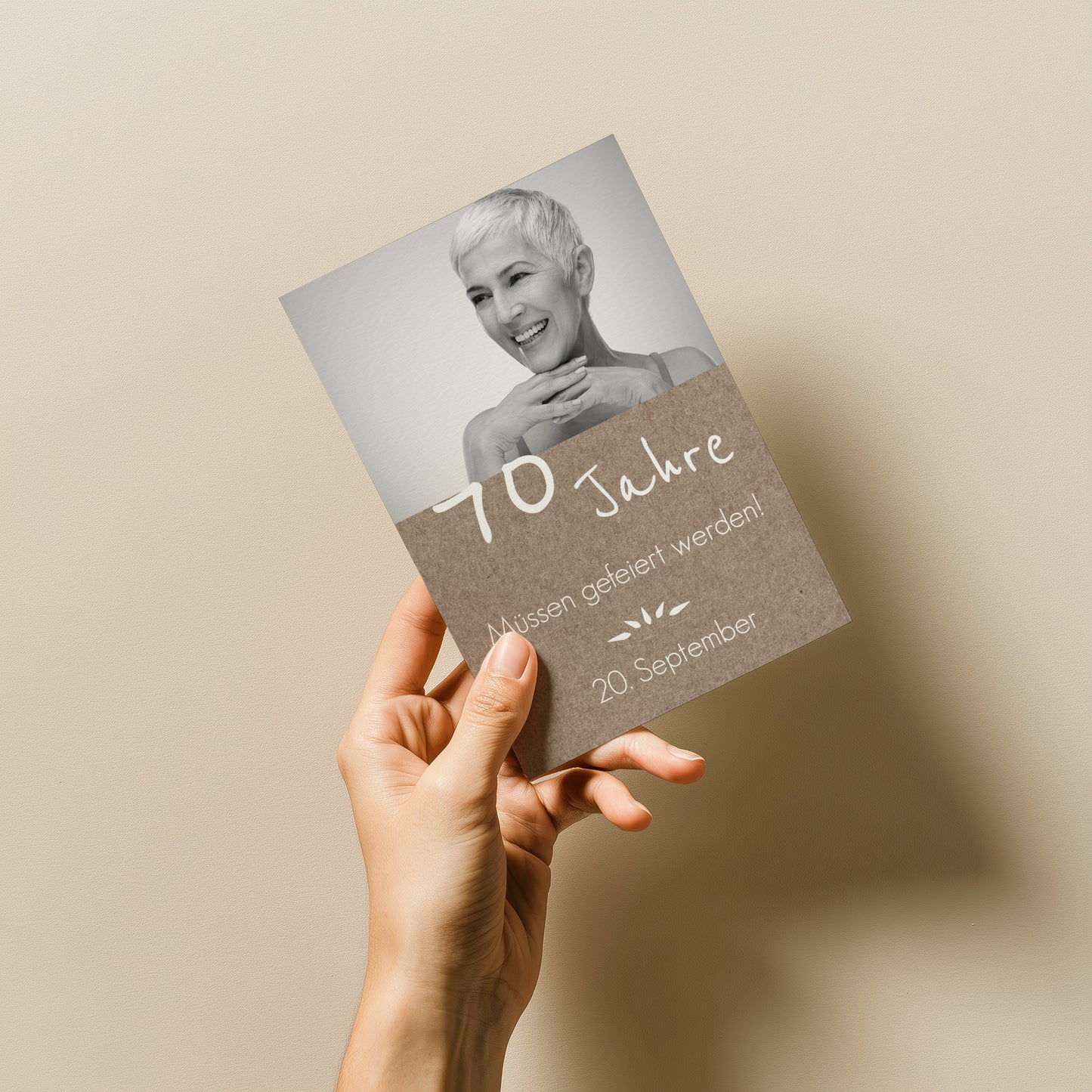 Rustikale Einladung zum 70. Geburtstag mit Foto - Individuelle Einladung