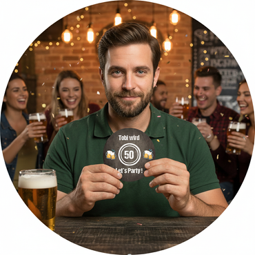 Bierdeckel Einladung zum 50. Geburtstag: LET’S PARTY! 🎉🍻