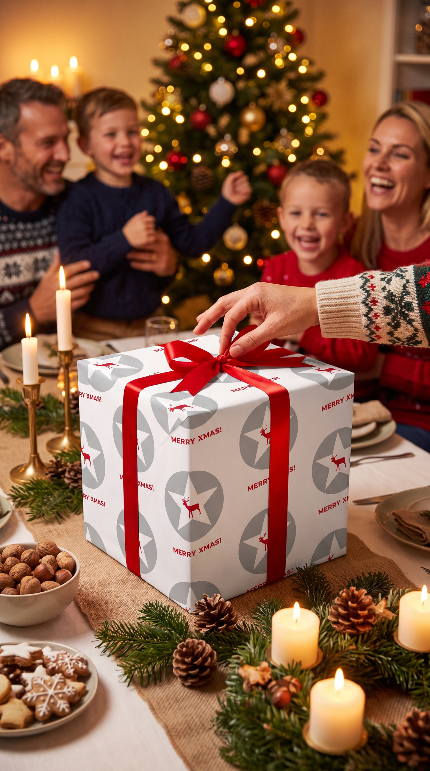 Klassisches Geschenkpapier Weihnachten 3er Set Merry XMAS, Geschenkverpackung DIN A2, Weihnachtskarte inkl. Umschlägen