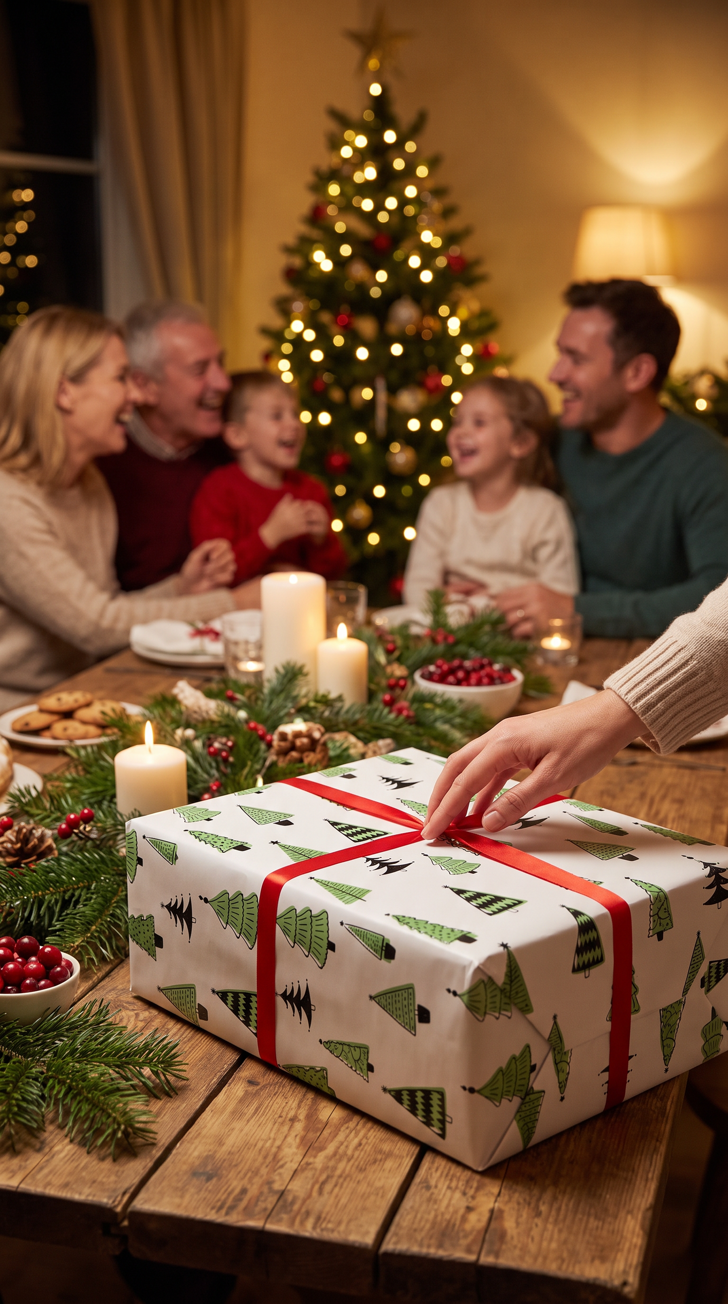 Liebevolles Geschenkpapier Weihnachten 3er Set Tannenbaum, Geschenkverpackung DIN A2, Weihnachtskarten inkl. Umschlägen
