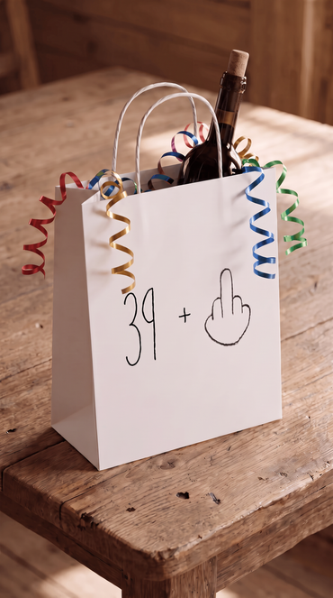 Geschenktüte „39+ Mittelfinger“ – Lustige Geschenkverpackung zum 40. Geburtstag