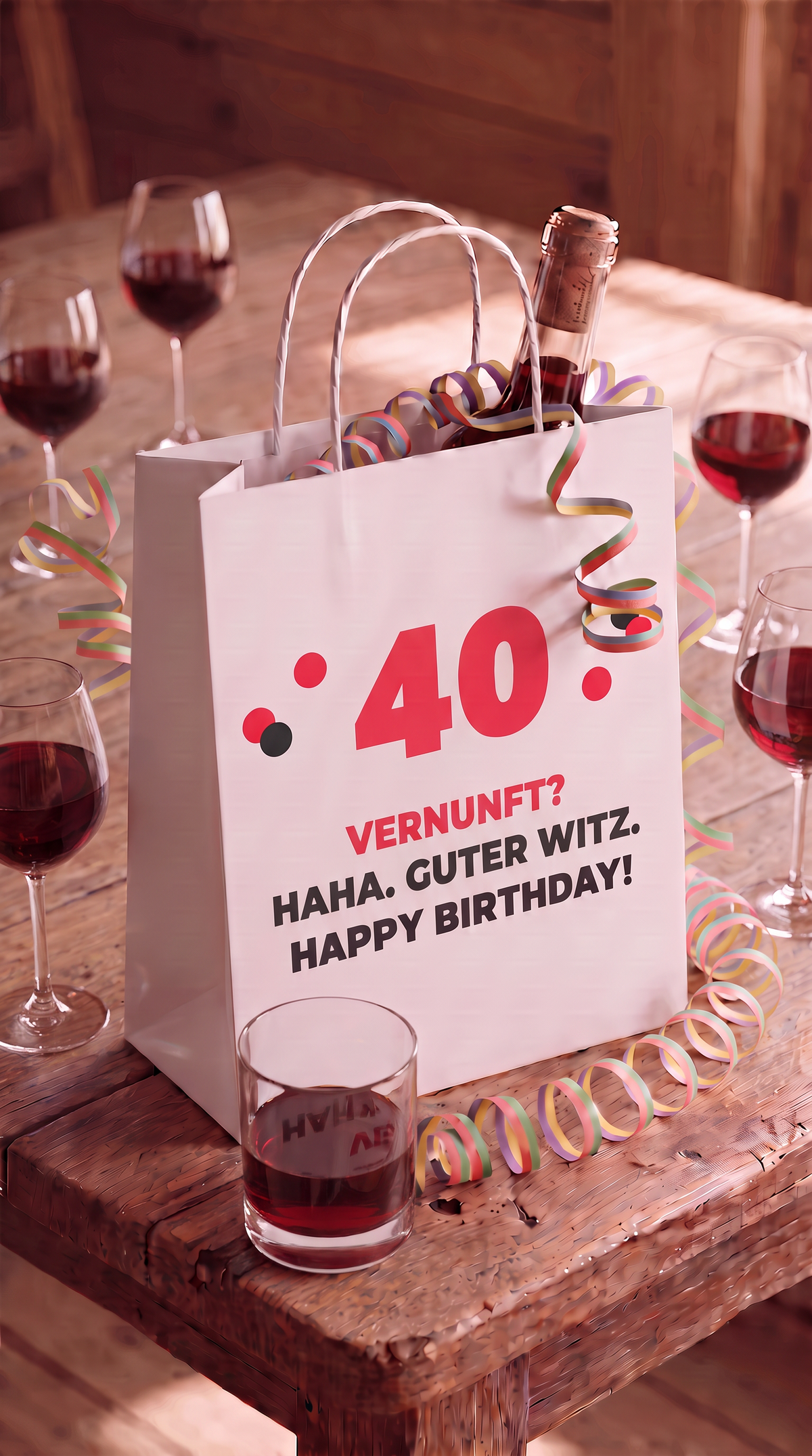 Geschenktüte Geburtstag – 40 | Vernunft? Haha. Guter Witz.