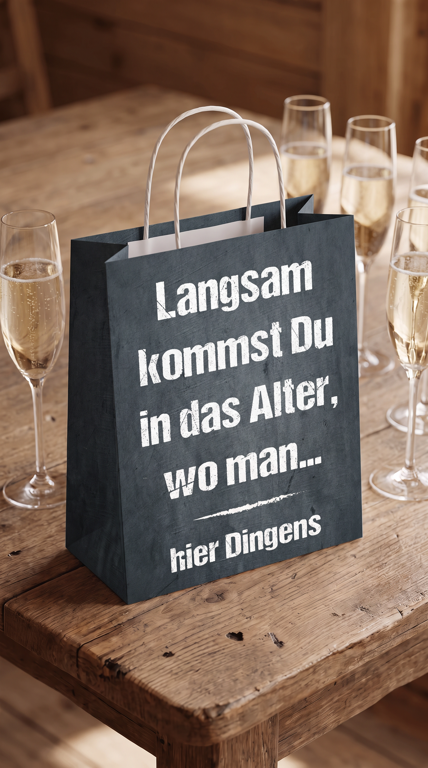 Geschenktüte „Hier… Dingens!“ – Lustige Geschenktasche zum Geburtstag
