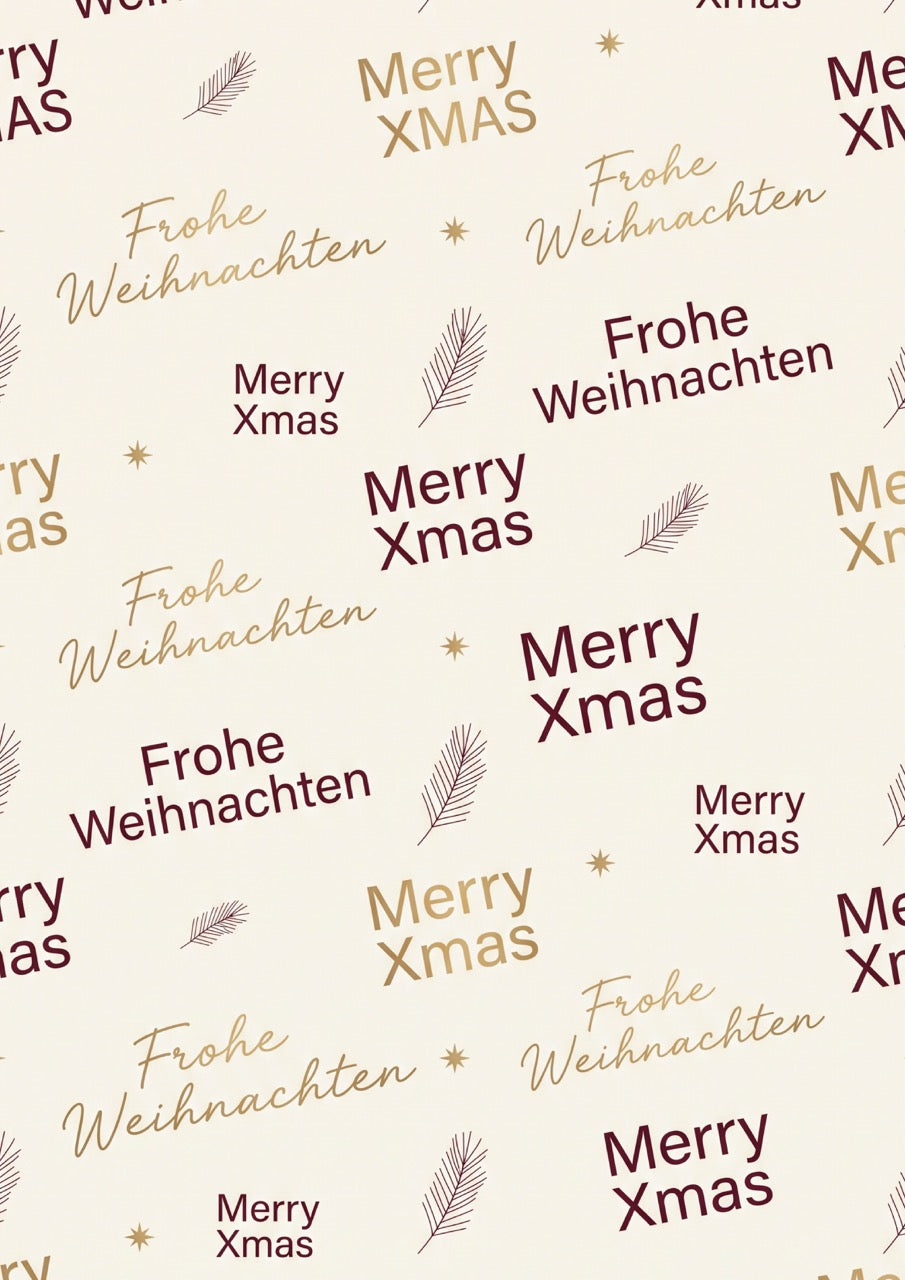 Elegantes Geschenkpapier Weihnachten Set 5 Bögen Elegante Typographie - Motiv für Weihnachten