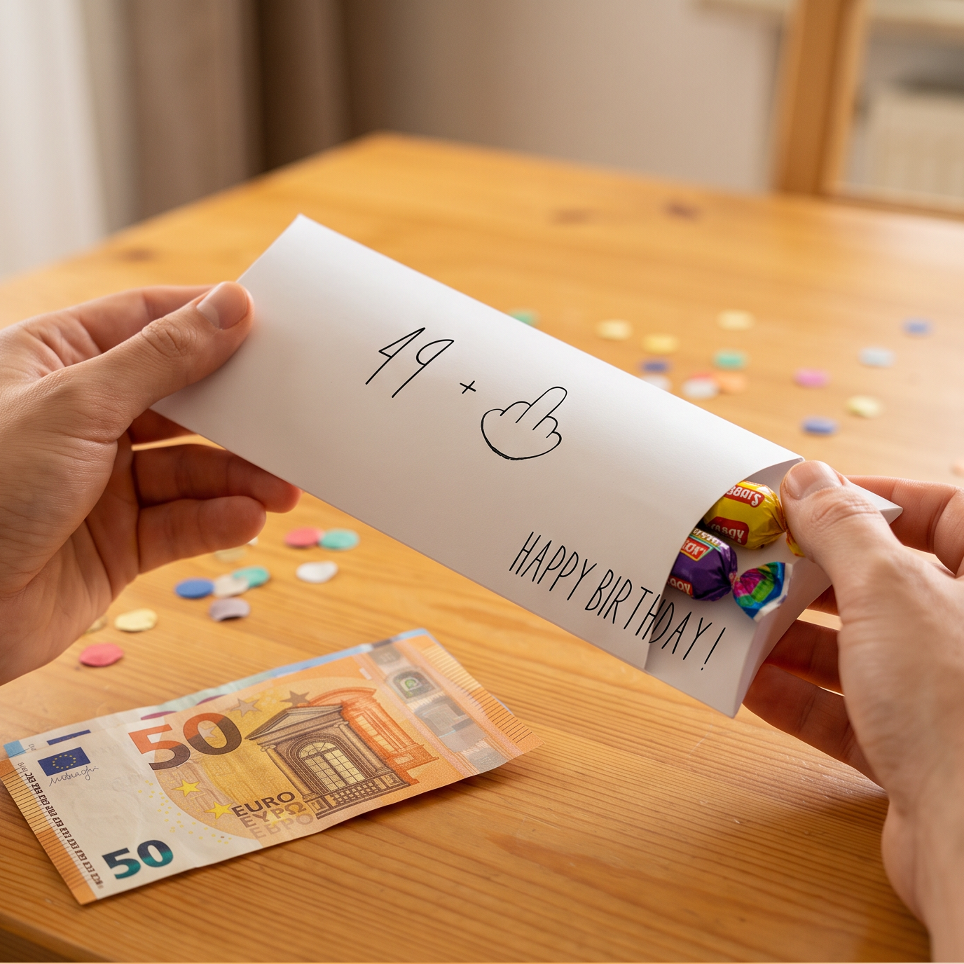 Lustige Geldgeschenkverpackung – 49+ Mittelfinger zum 50. Geburtstag