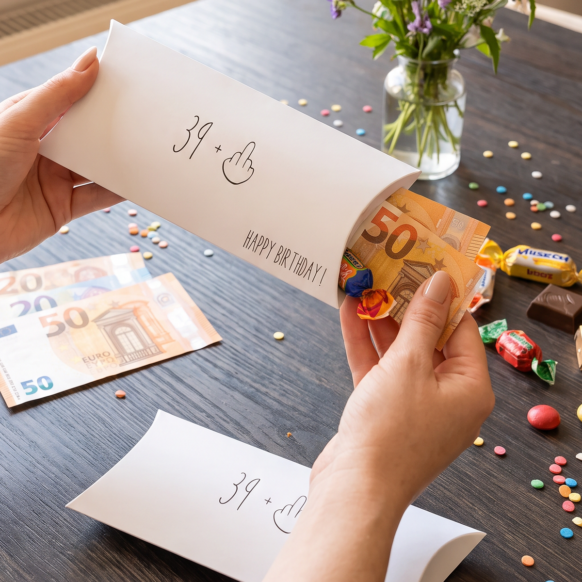 Lustige Geldgeschenkverpackung – 39+ Mittelfinger zum 40. Geburtstag