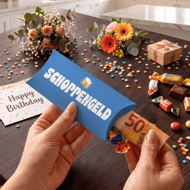 Geldgeschenk Verpackung Geburtstag – Schoppengeld | Hier ist Cash