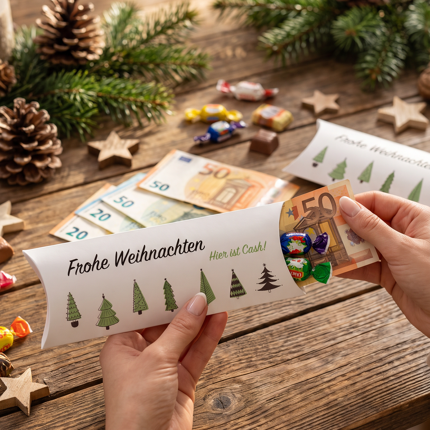 Geldgeschenk Verpackung Weihnachten – Frohe Weihnachten | Tannenbäume