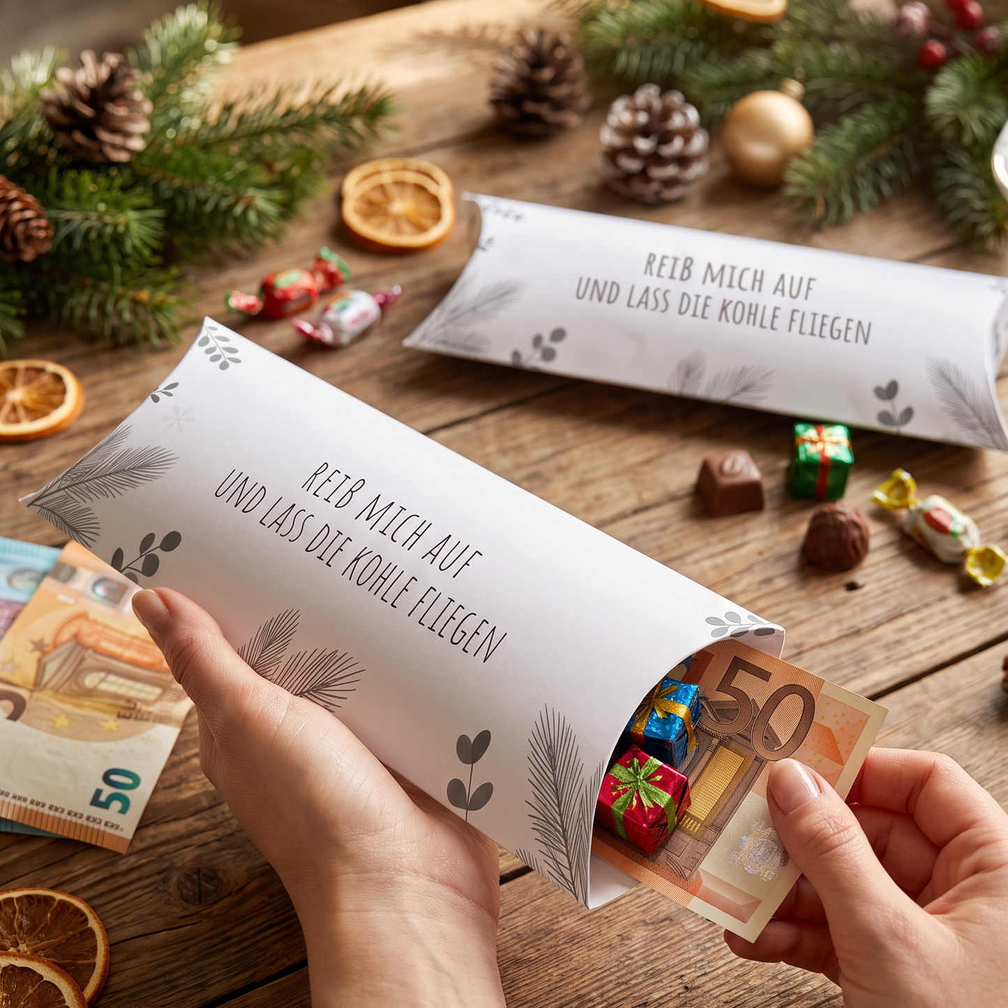Geldgeschenk Verpackung Weihnachten – Reiß mich auf und lass die Kohle fliegen