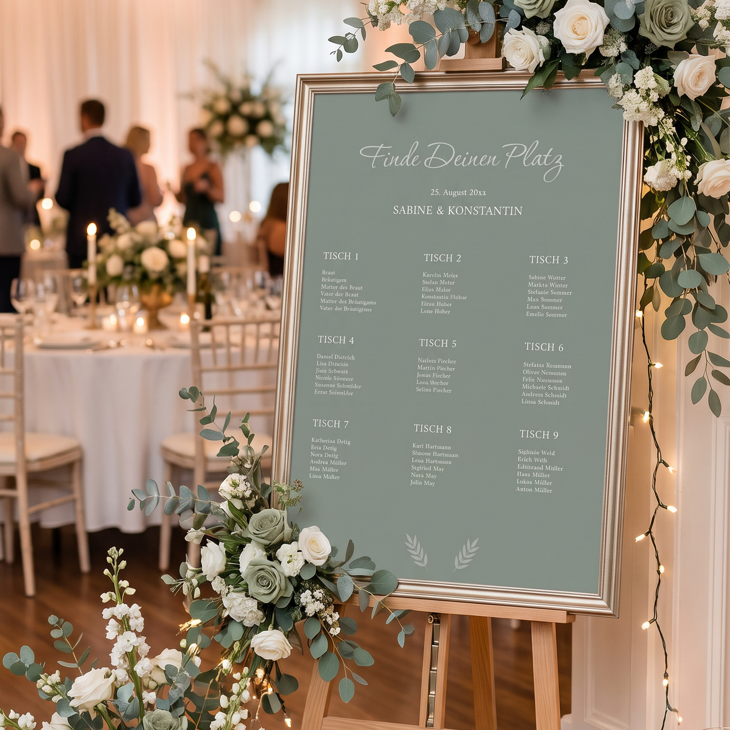 Sitzplan Hochzeit „Olive“ – Personalisierter Sitzplan DIN A2