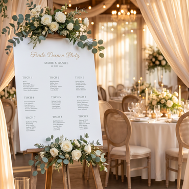 Sitzplan Hochzeit „Weiß“ – Personalisierter Sitzplan DIN A2