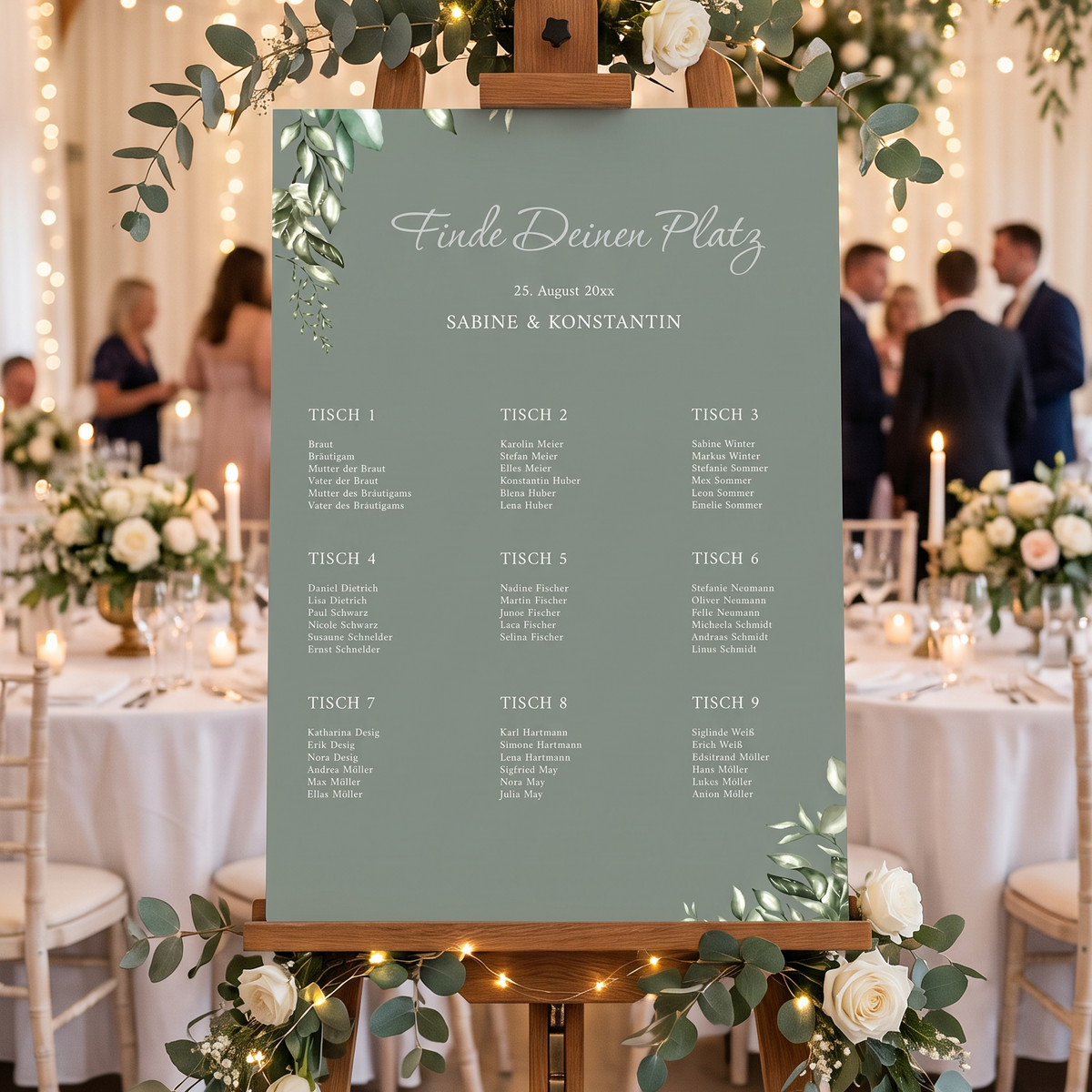 Sitzplan Hochzeit „Greenery Oliv“ – Personalisierter Sitzplan DIN A2
