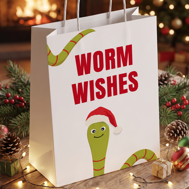 Geschenktüte Weihnachten „Worm Wishes“ – Lustige Geschenkverpackung