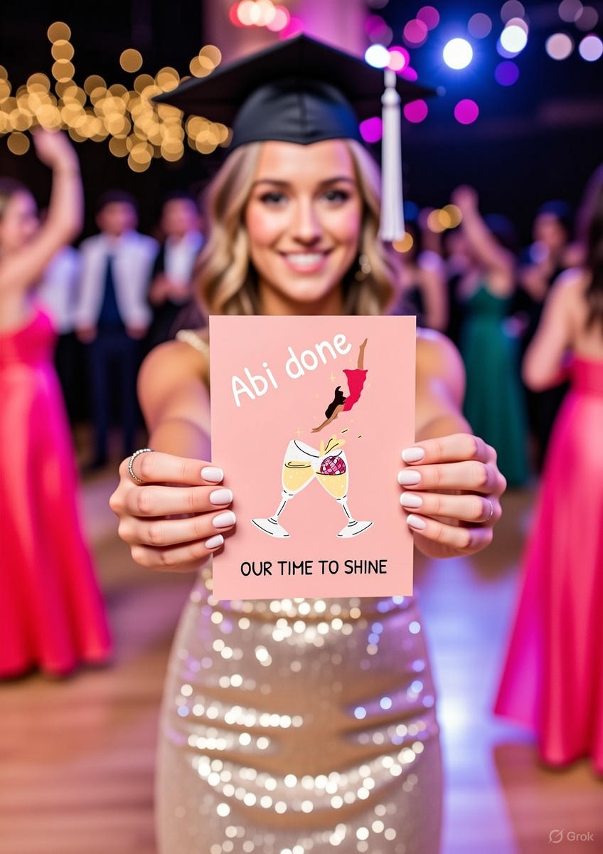 Abiball Einladung – Pastellfarbene Abitur Einladungskarte mit Glamourösem Design - Individuelle Einladung