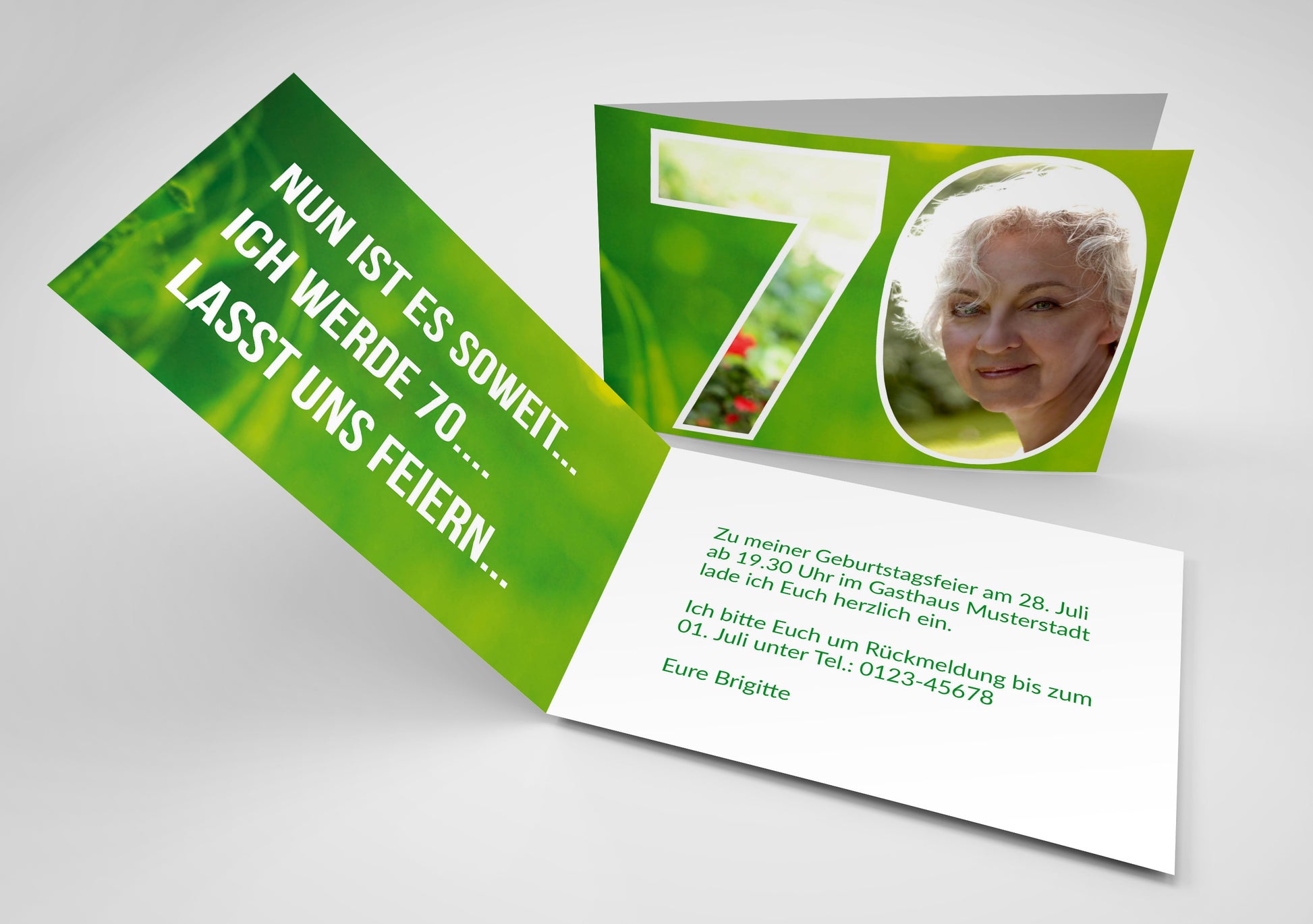 Einladung zum 70. Geburtstag: Zahl 70 mit Foto Individuelle Einladung