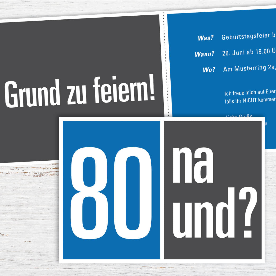 Einladung zum 80. Geburtstag: 80 na und? Klappkarte – Individuelle