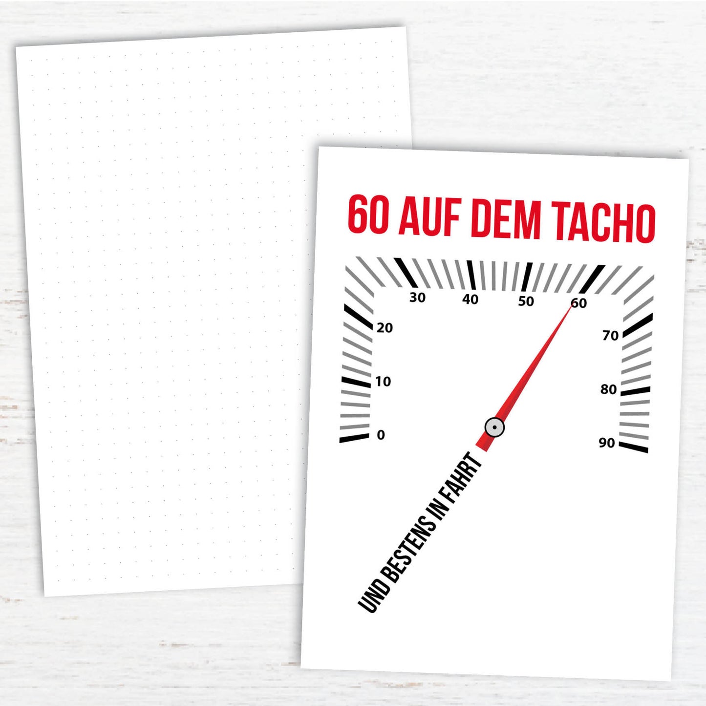 Glückwunsch Postkarte zum 60. Geburtstag – 60 auf dem Tacho… und bestens in Fahrt