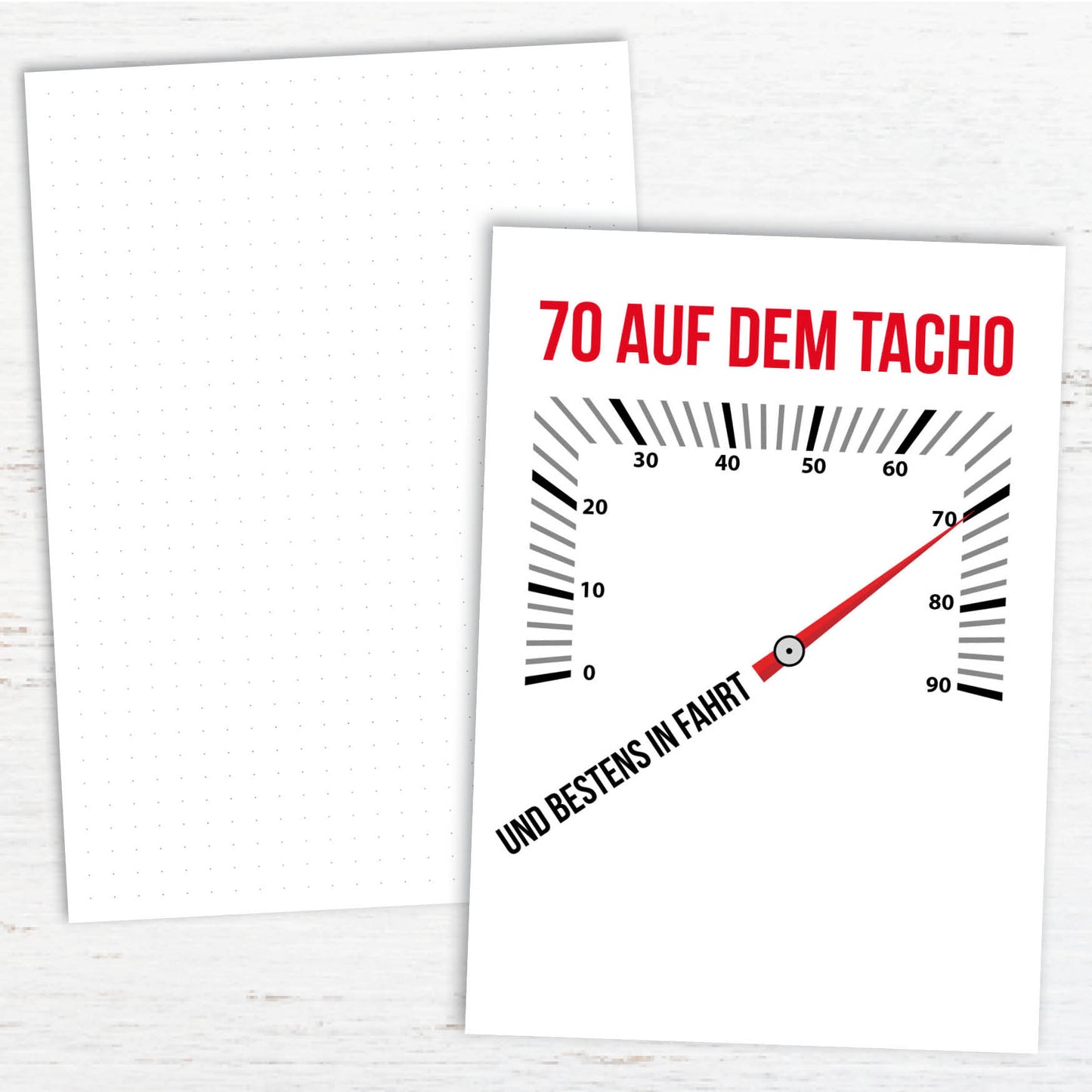 Glückwunsch Postkarte zum 70. Geburtstag – 70 auf dem Tacho… und bestens in Fahrt