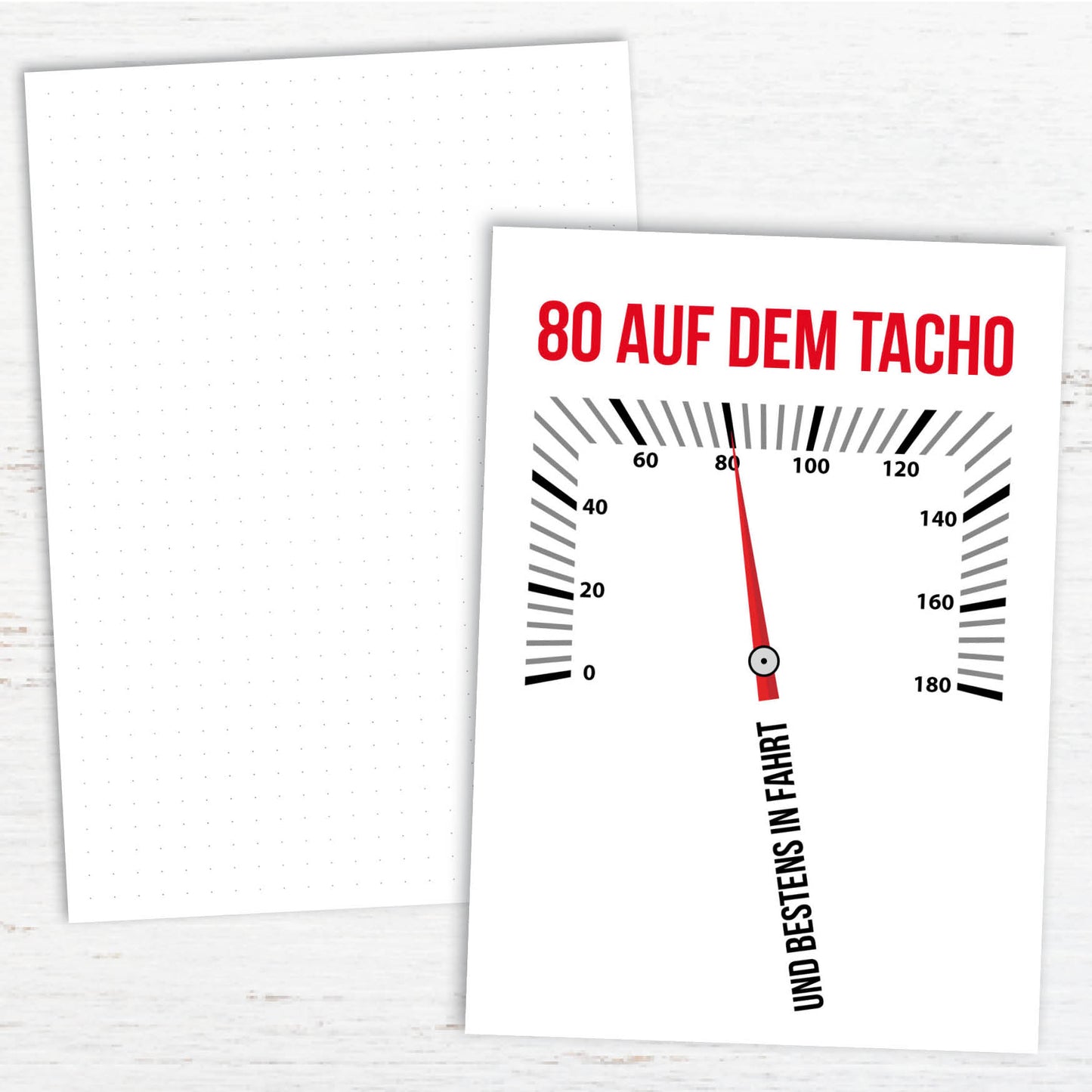 Glückwunsch Postkarte zum 80. Geburtstag – 80 auf dem Tacho… und bestens in Fahrt