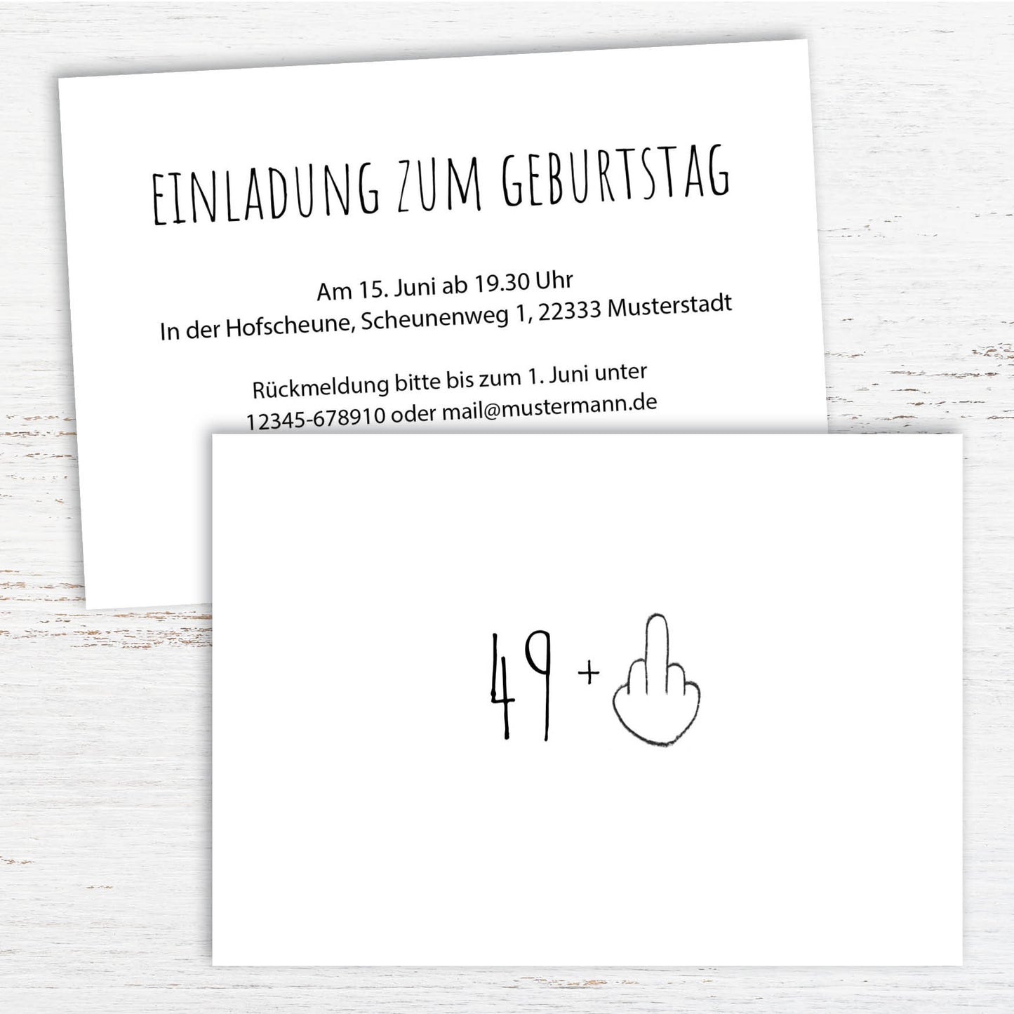 Einladung zum 50. Geburtstag: 49+ Mittelfinger – 50? Nicht mit mir!