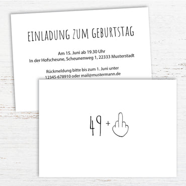 Einladung zum 50. Geburtstag: 49+ Mittelfinger – 50? Nicht mit mir! - Individuelle Einladung