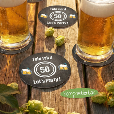 Bierdeckel Einladung zum 50. Geburtstag: LET’S PARTY! 🎉🍻 - Individuelle Einladung